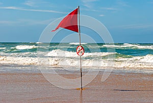 Red flag in ocean during Surf competition, Lacanau, France