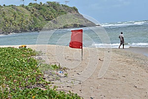 Red Flag on the Saline Bay, Toco, Trinidad and Tobago