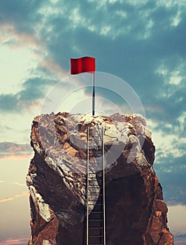 Red flag top mountain