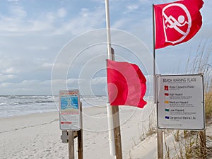 Red flags and signs signal Water closed to public