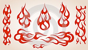 Red flame elements set, vector illustration