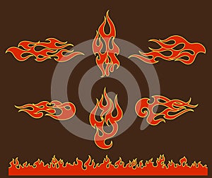 Red flame elements set, vector illustration