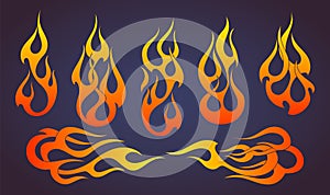 Red flame elements set, vector illustration