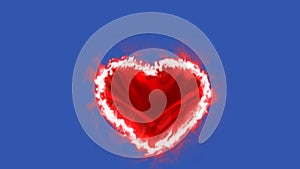 Red flaming heart on a blue isolated background. Valentine's Day holiday concept