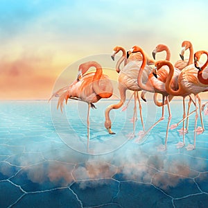 Red flamingo in the desert