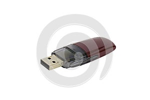 Red flash drive, white background, isolated