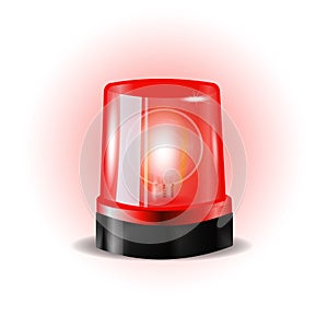 Red flashers Siren Vector. Realistic Object. Light Effect. Beacon For Police Cars Ambulance, Fire Trucks. Emergency
