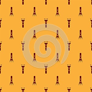 Red Flashlight icon isolated seamless pattern on brown background. Vector