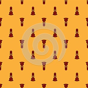 Red Flashlight icon isolated seamless pattern on brown background. Vector Illustration