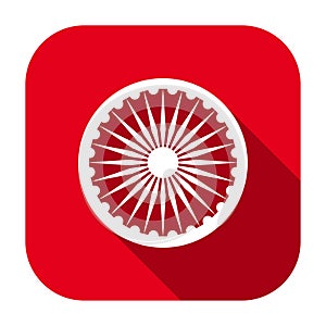Red flat rounded square Ashoka Chakra symbol of national flag of the Republic of India icon, button with long shadow.
