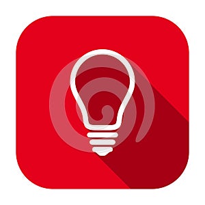 Red flat rounded square light bulb line icon, button with long shadow.