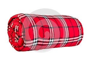 Red fleece blanket in cage