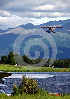 Red Floatplane Landing