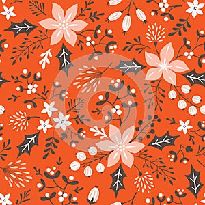 Red floral Christmas pattern
