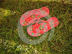 Red floral flip flop