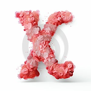 Red Floral Letter X: Zbrush Style With Water Drops photo