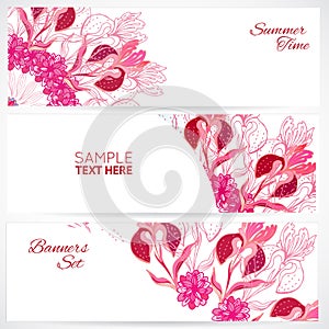Red floral ornament banners set