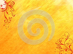 Red floral swirls yellow background