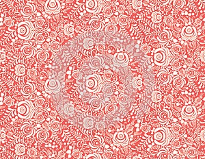 Red floral textile vector seamless pattern in