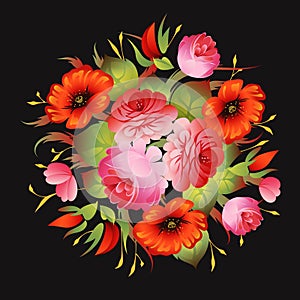 Red floral vintage pattern on black vector