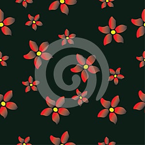 Red Flower on Black Background Pattern, Tile