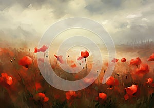 Red flower blossom background blooming field spring meadow beauty nature summer background poppy green