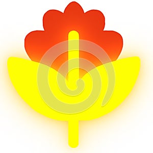 Red flower icon on a white background. 3d image renderer, Leaf glow
