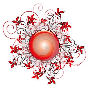 Red flower pattern and round