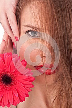 Red flower, red lips, red nails