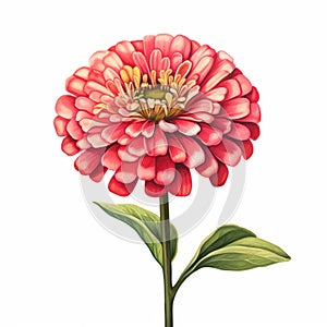 Hyperrealistic Red Zinnia Flower Illustration On White Background