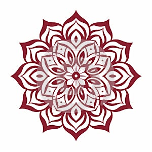 Red Flowering Pattern Mandala On White Background photo
