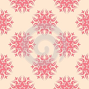 Red flowers on beige background. Seamless pattern