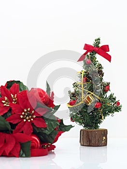 Christmas composition,flowers and christmas tree