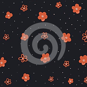 red flowers on a dark blue background, pattern, floral ornament and motif