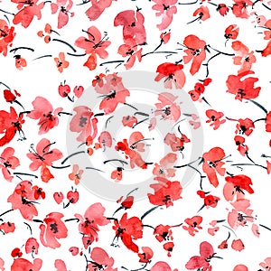 Red flowers seamless pattern