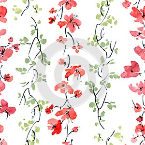 Red flowers seamless pattern
