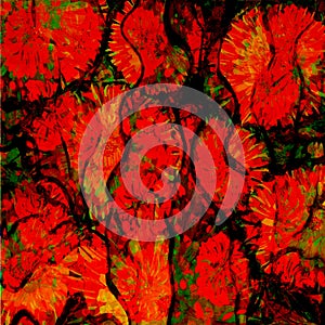 Red flowers watercolor artwork as background, colorful hand drawn illustration, creative artwork