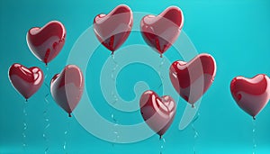 Red flying heart shaped ballons