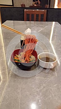 Red Flying noodle with vegetable