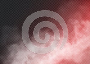 Red Fog or smoke color transparent special effect. White vector cloudiness, mist smog background. illustration