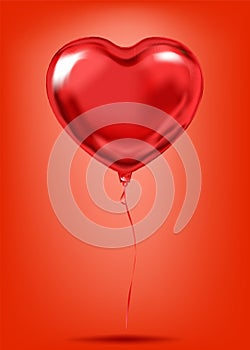 Red Foil Heart Shape Balloon, desire love symbol. Image for birthday celebration, social party and any holiday events