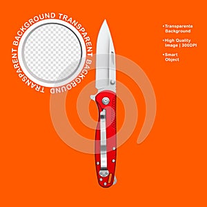 Red Folding Pocket Knife on Vibrant Orange Background
