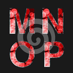 Red font illuminated with reflection effect on black background - set 4. Capital initial letter M, N, O, P, for monograms and logo