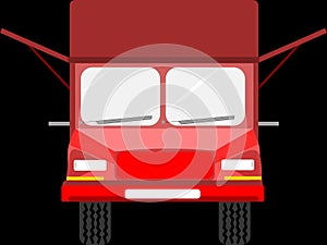 Red food truck isolated, front view