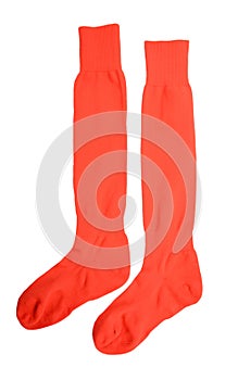 Red football socks uppers isolated on white background