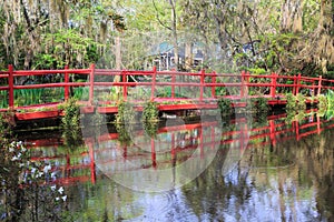 Red Footbridge Over Pond Charleston South Carolina