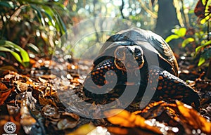 RedFooted Tortoise in Forest