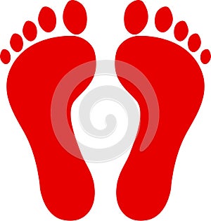 Red Footprints icon, Red Footprints symbol, Human footprints icon, footprints silhouette track, Devotional sign photo