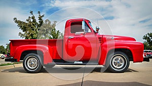 Red 1955 Ford F-100 Pickup Truck