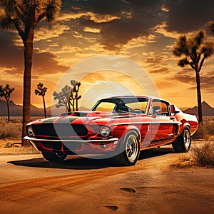 Red Ford Mustang Shelby Parked on the Side of a Dirt Road Created With Generative AI Technology